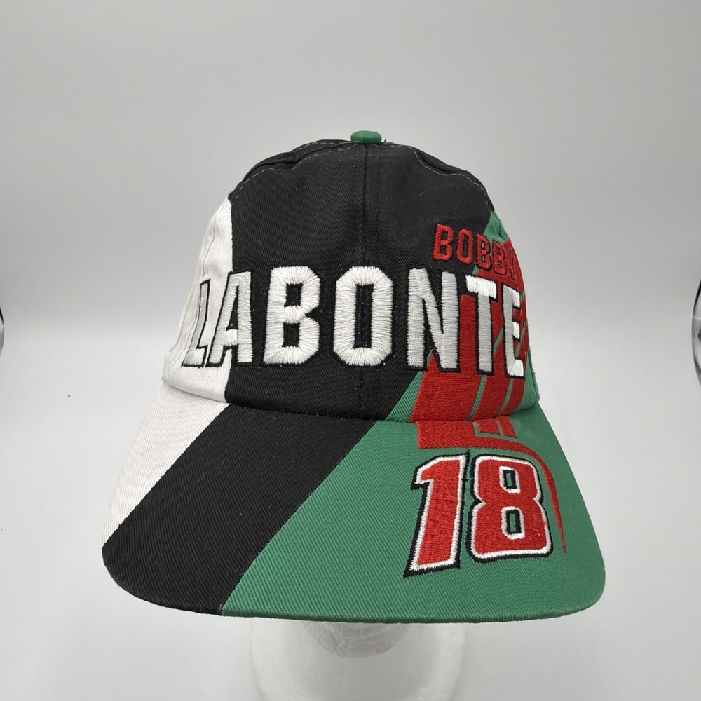 Vintage/Y2K Green, White, Black, and Red Bobby Labonte‎ "18" NASCAR SnapBack hat